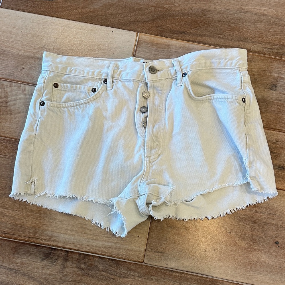 Agolde White Frayed Hem Denim Shorts